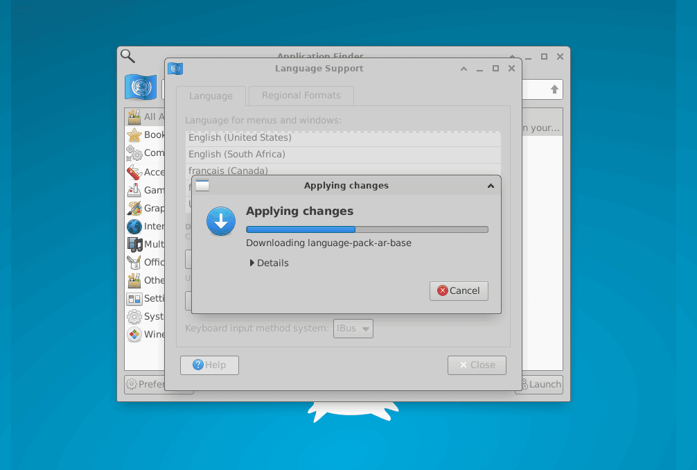 waiting for applying language changes on xfce