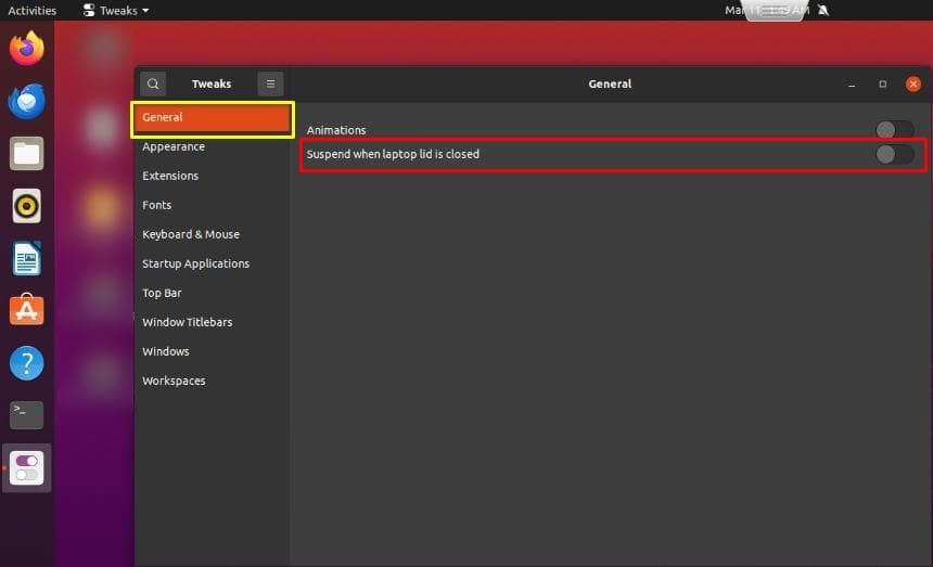 Turn off Suspend when laptop lid is closed using gnome-tweaks in Ubuntu