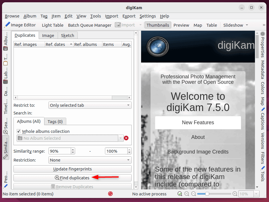 finding duplicate photos on digiKam tool