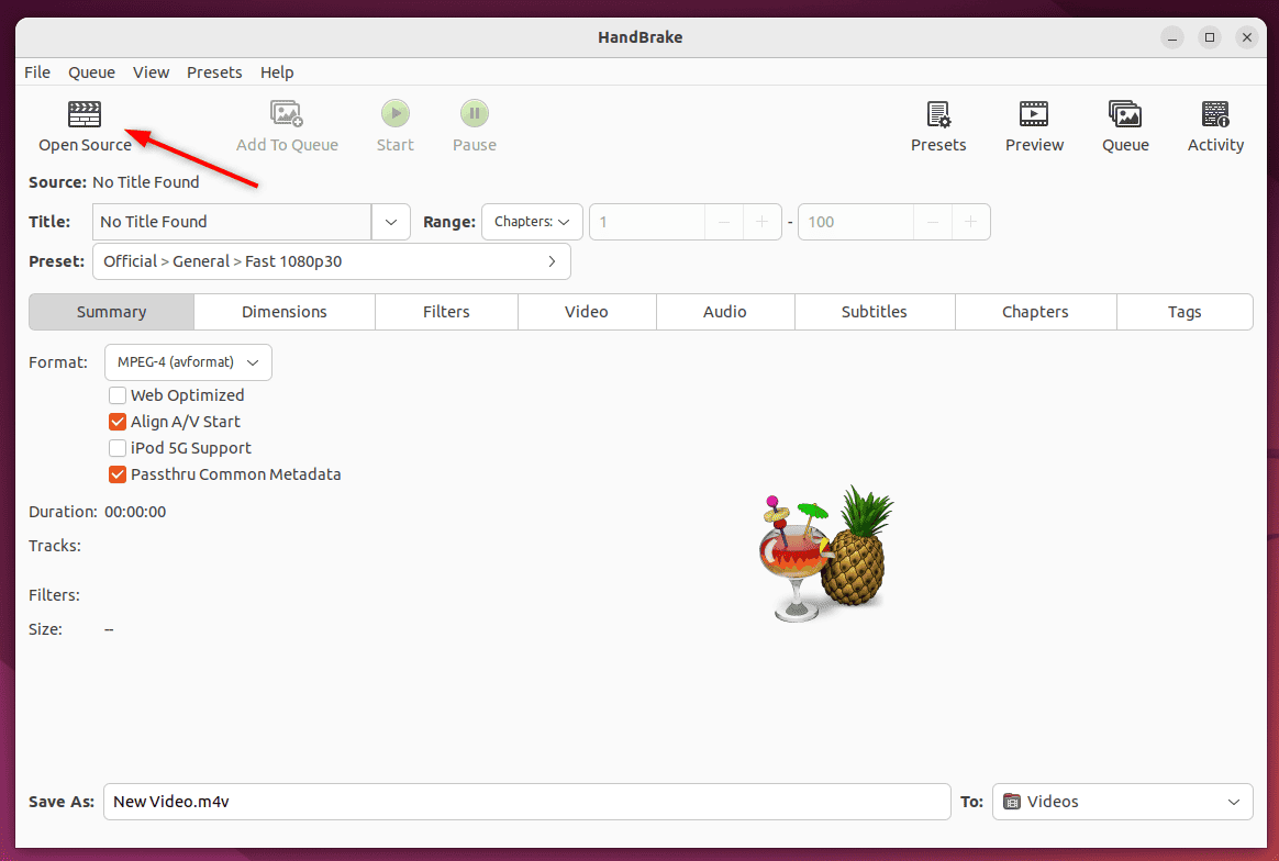 importing sample video to handbrake tool