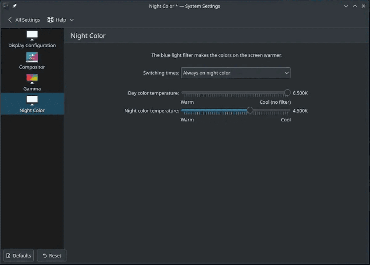 KDE: Night Color