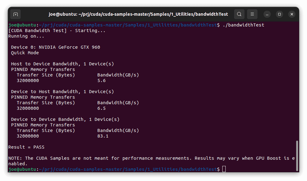 CUDA bandwidthTest result