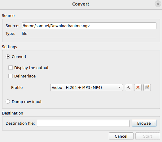 The convert dialog box