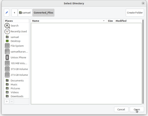 Selecting the destination directory