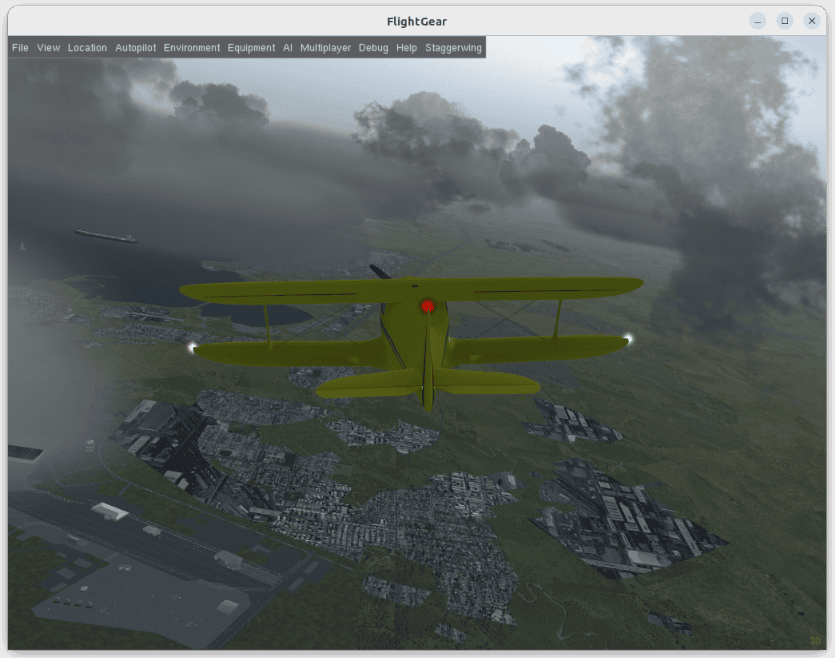 FlightGear Staggerwing over Keflavik