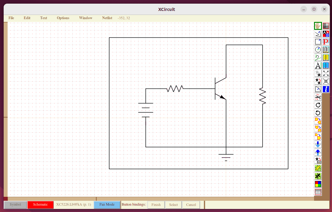 main interface of xcircuit linux tool