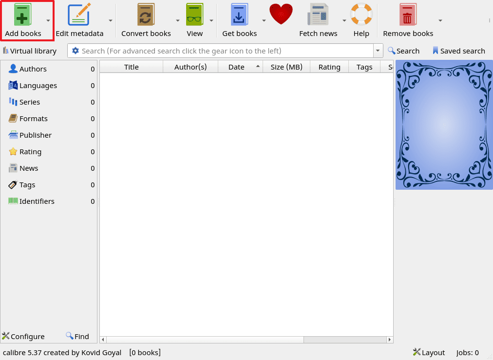 Add book option of the Calibre tool