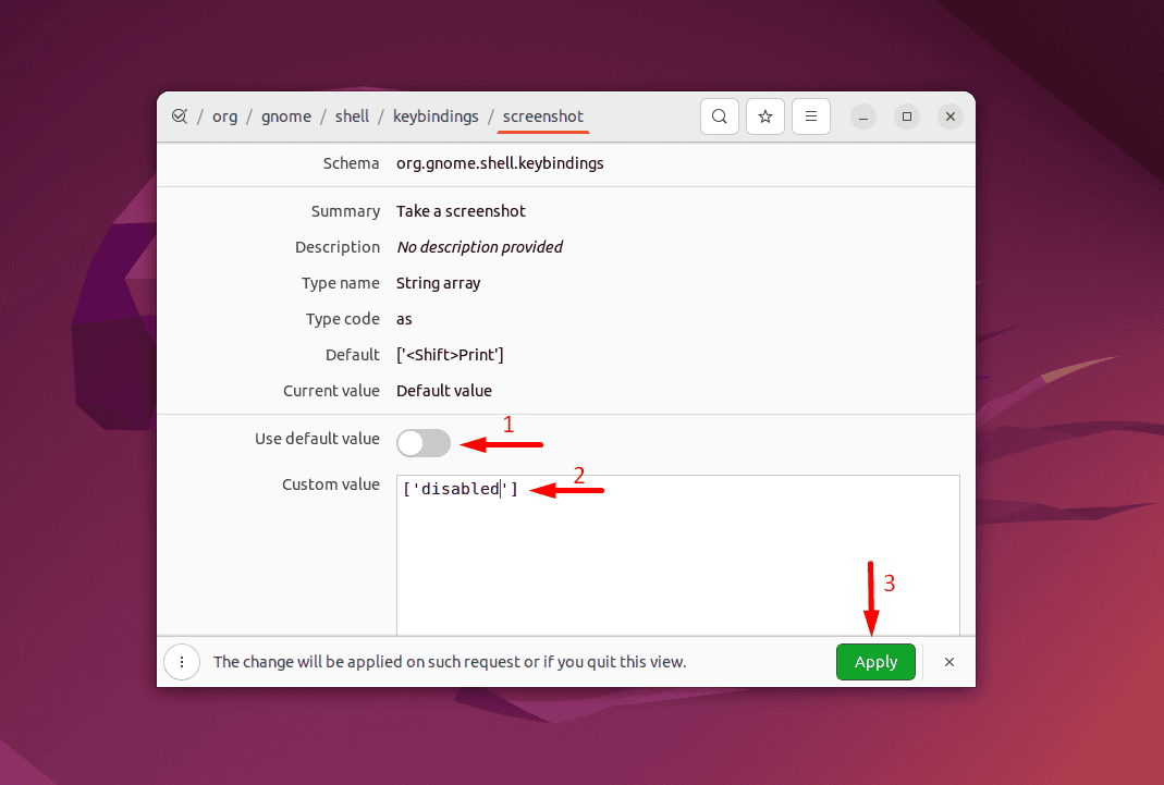 Disabling Screenshot Shortcut Through dconf Editor