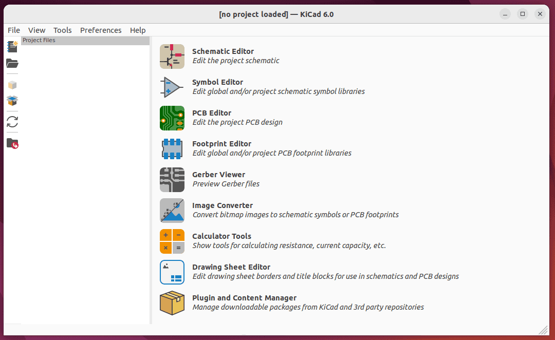 main interface of kicad linux tool