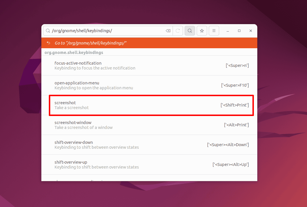 Moving to Screenshot Keybinding in dconf Editor