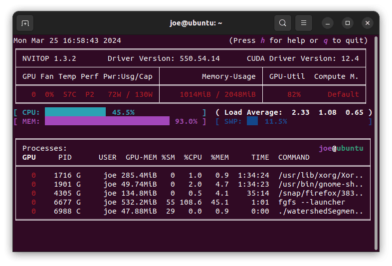 nvitop output