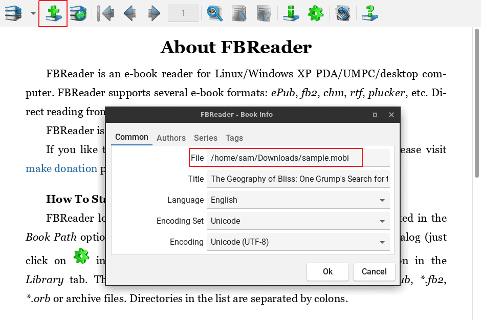 Opening MOBI files using FBReader