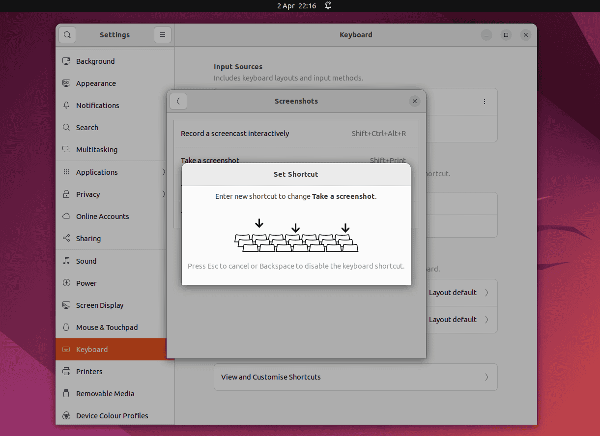 Pressing Backspace Key to Remove Shortcut in Linux