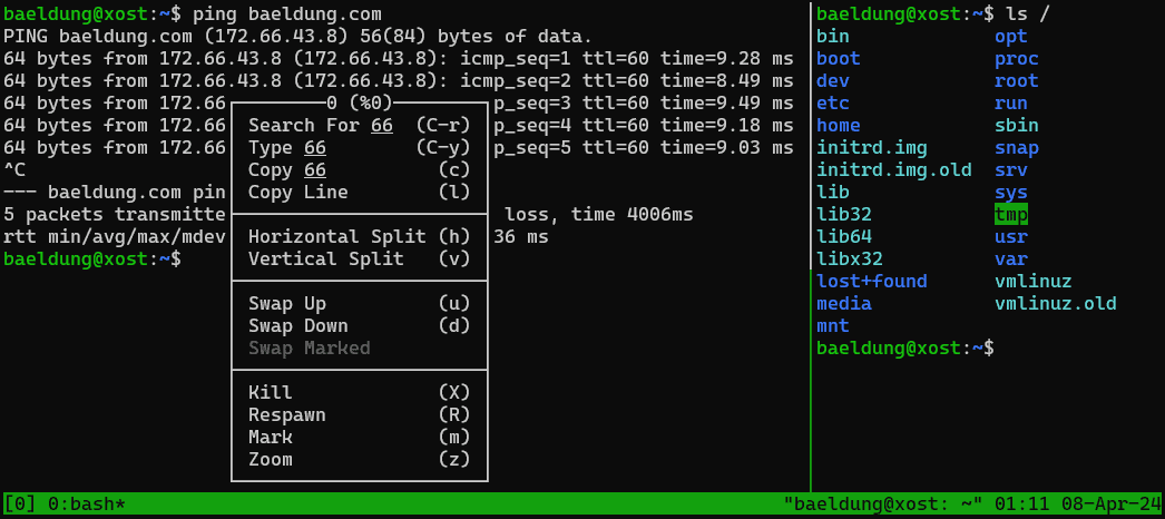 <em>tmux</em> mouse context menu operations