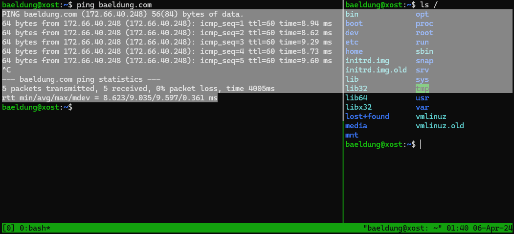 <em>tmux</em> horizontal pane selection