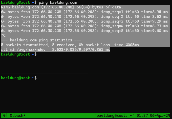 <em>tmux</em> vertical pane with <em>ping</em>