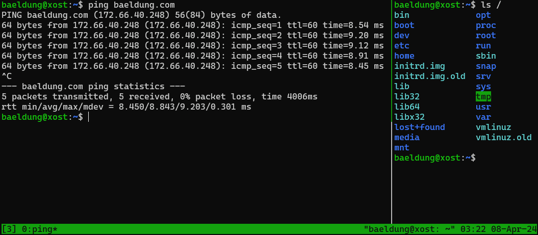 <em>tmux</em> horizontal panes