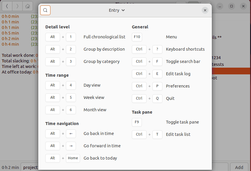 configuration of keyboard shortcuts