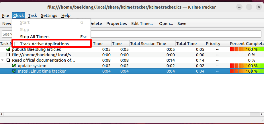 Track live applications in KTimeTracker