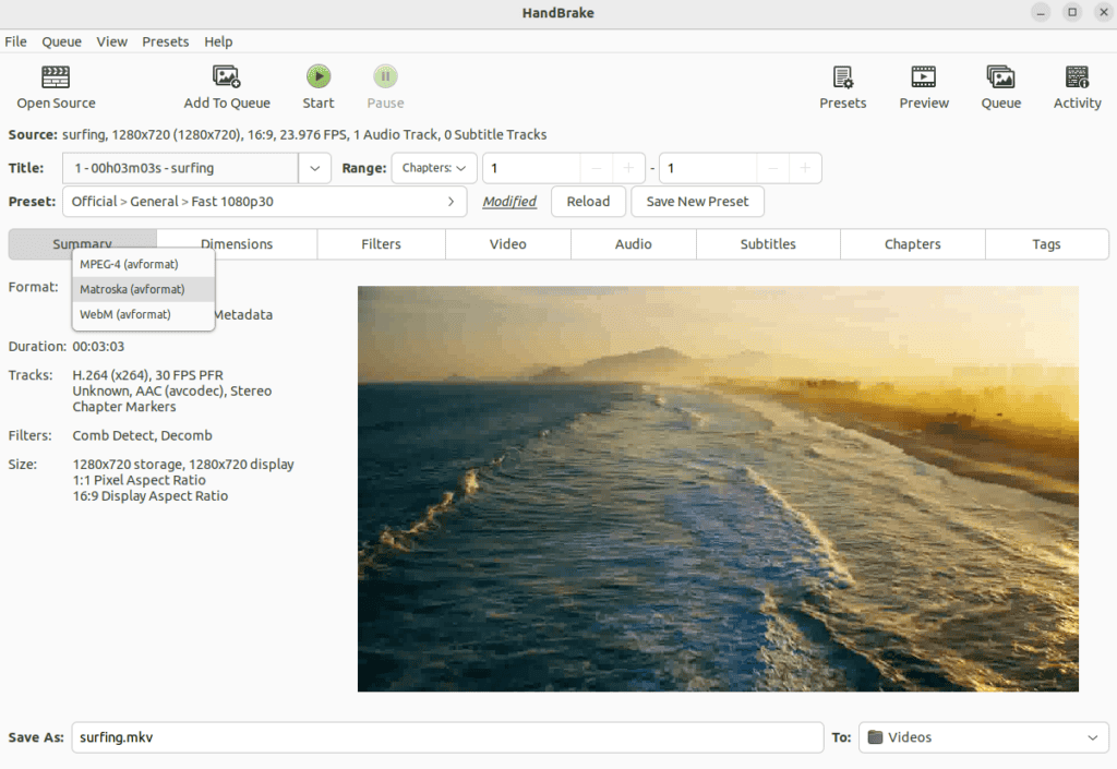 Selecting the output format