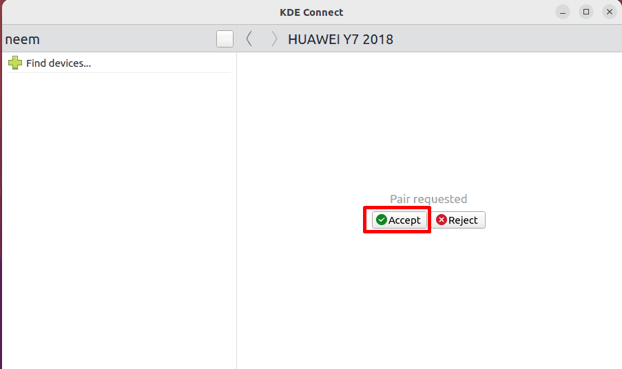 Accept the pairing request from Linux