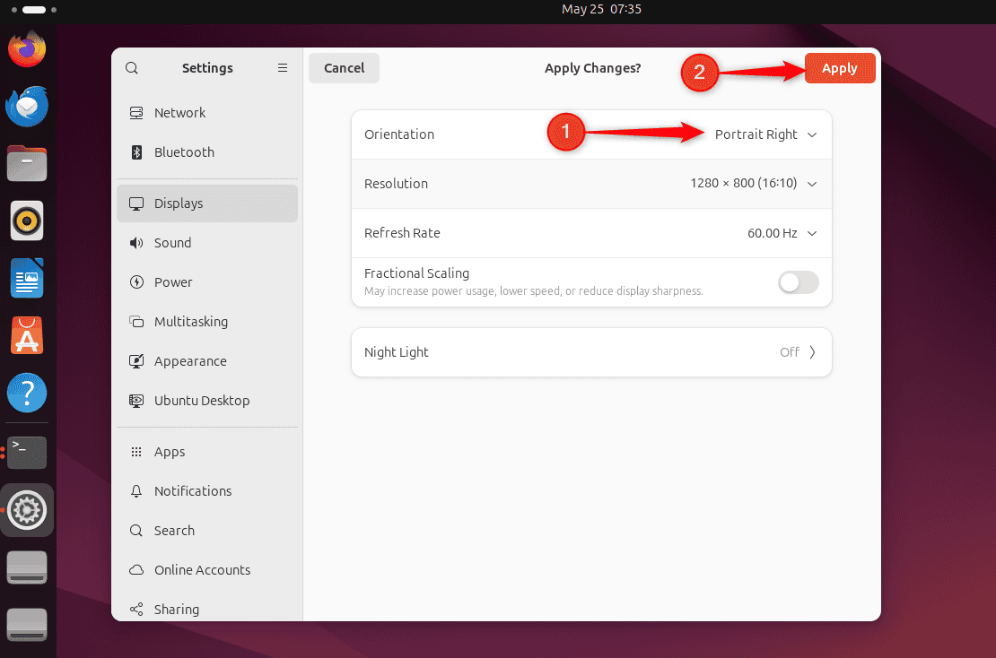 Applying changes to system display in Ubuntu