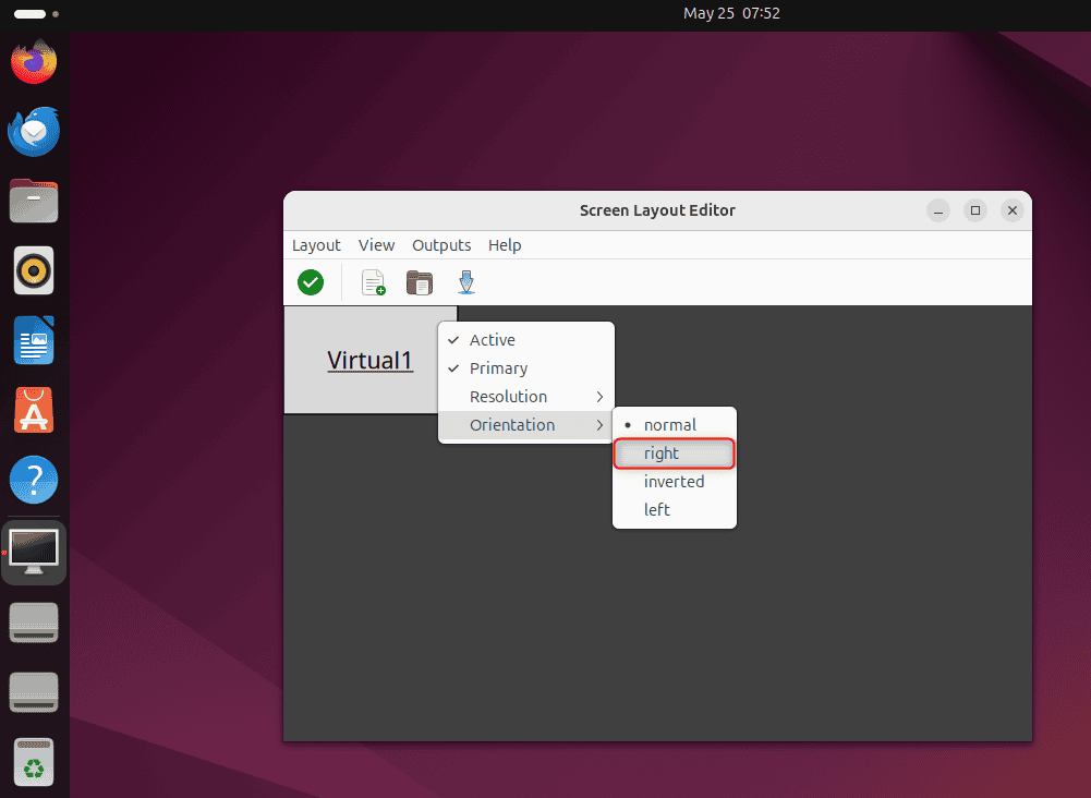 Setting Orientation to Right using ARandR in Linux