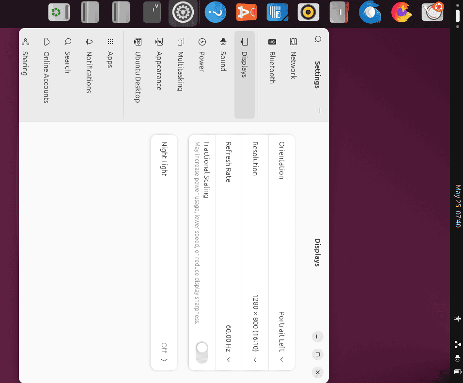 Viewing display in Portrait Left mode in Ubuntu