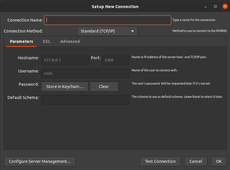 Setup new MySQL connection