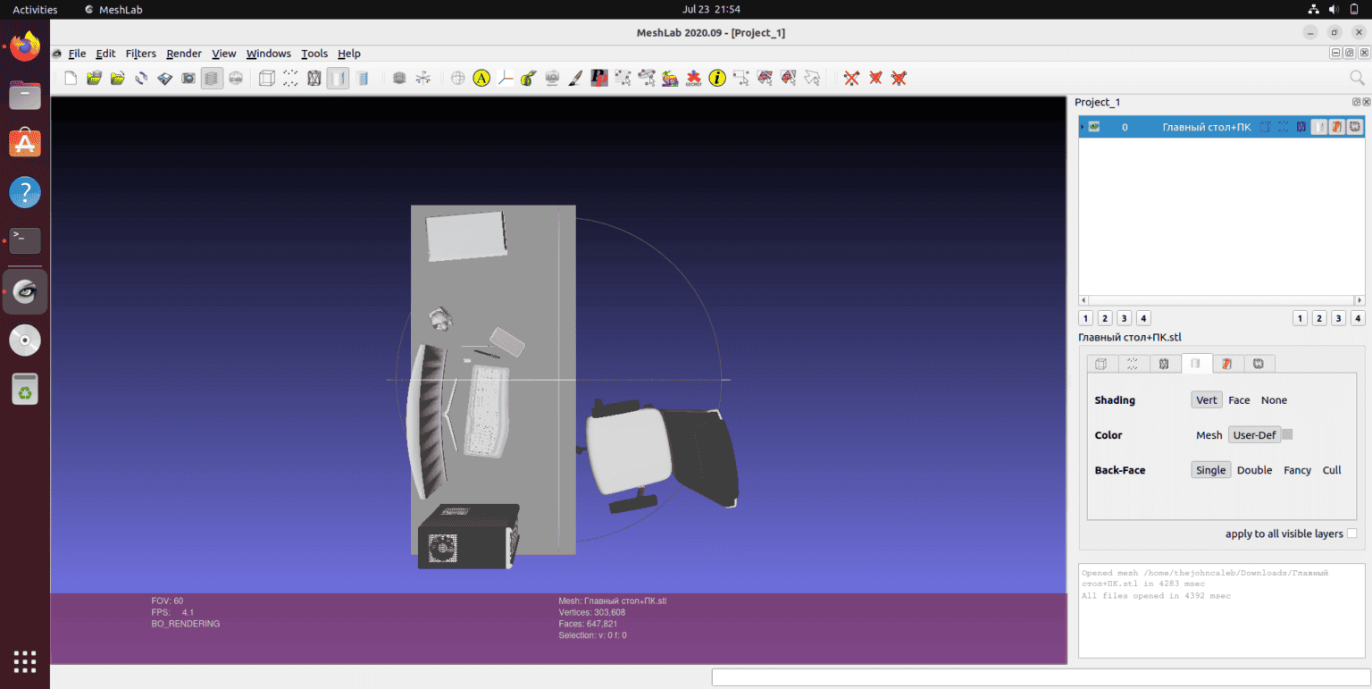 Meshlab program loaded