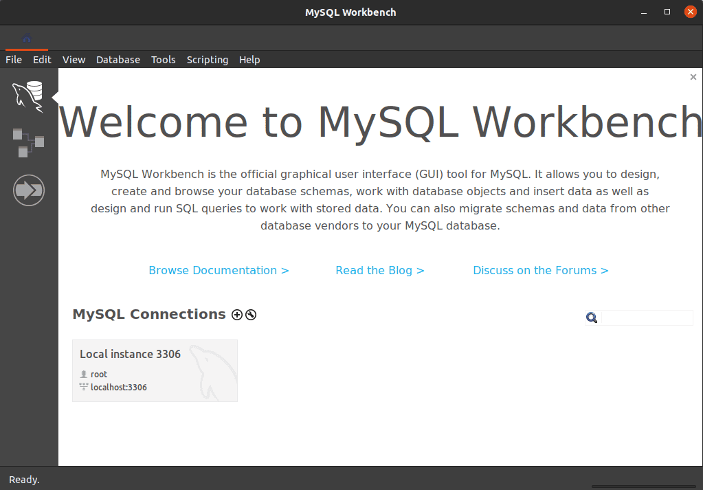 MySQL Workbench main window preview