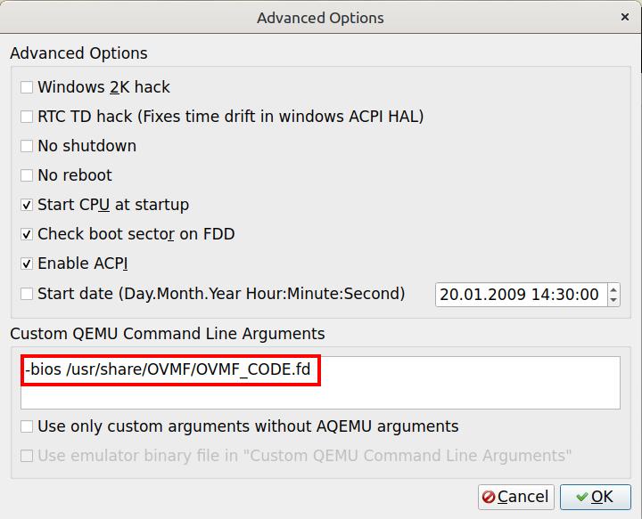 QEMU Command Line arguments