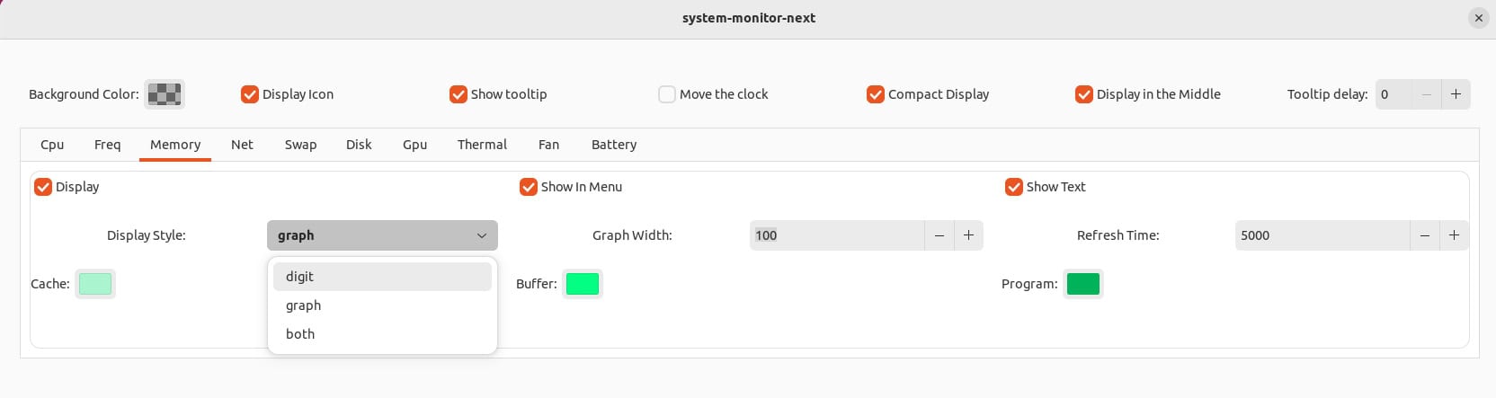 simple-monitor-next Extension Memory tab