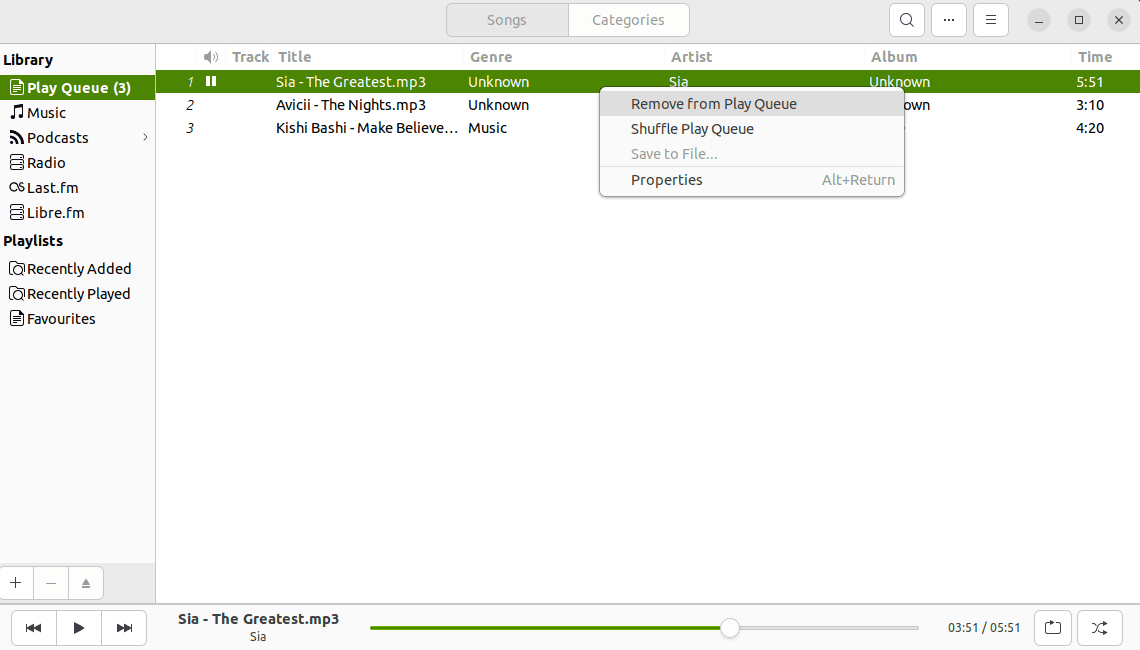 Removing an MP3 file from the queue