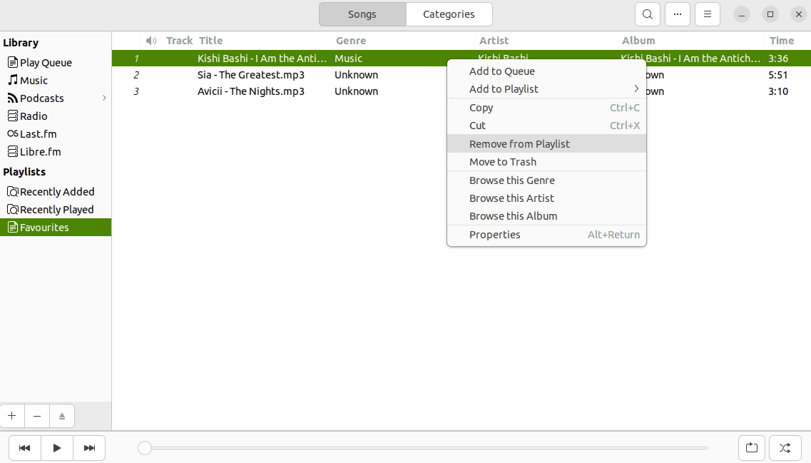 Removing an MP3 file from a playlist