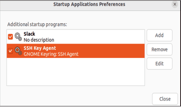 Programs currently set as startup applications