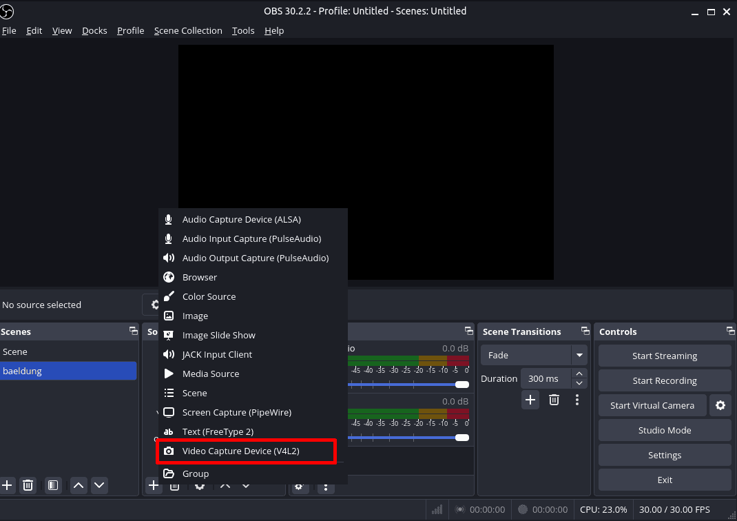 Add video capturing device as a source in OBS Studio