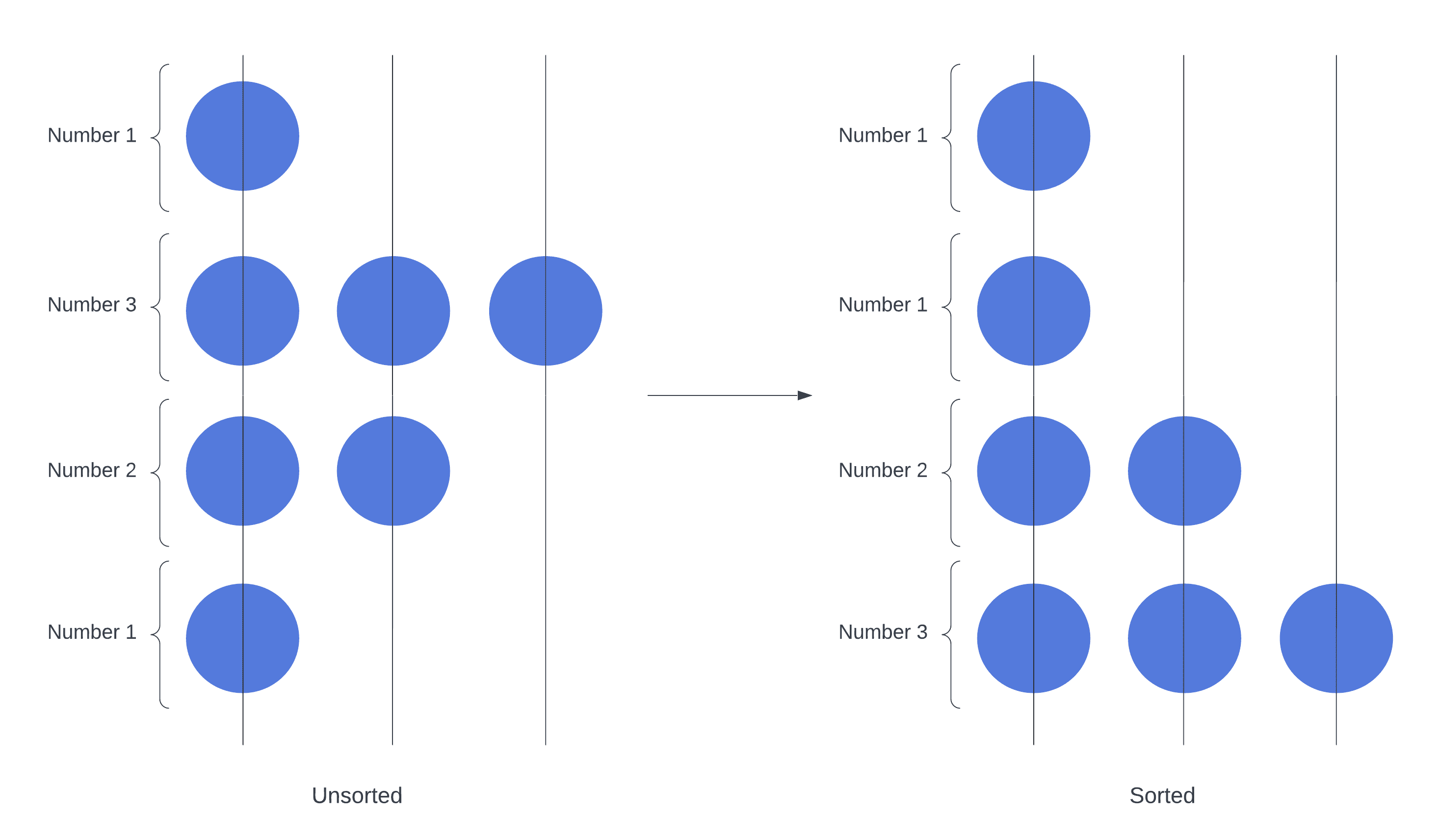 Transition of Number Representation Gravity Sort