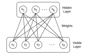 The structure of a Restricted Boltzmann Machine.