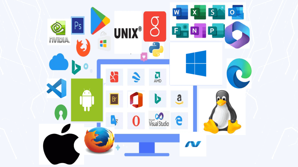 Various operating systems and OS-specific software