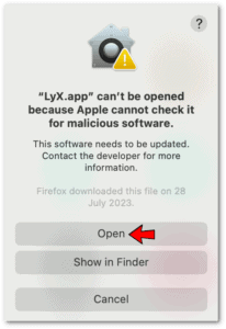 Bypass macOS Gatekeeper in Finder to launch LyX