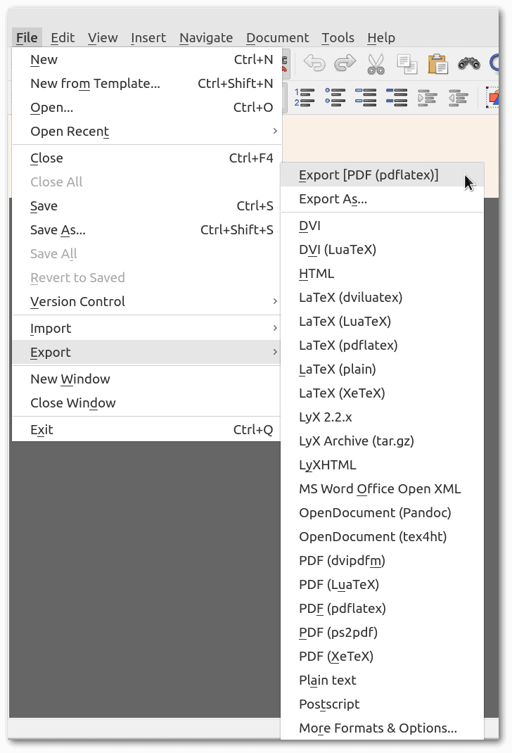 LyX export documents