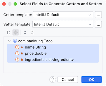 Intellij: Generate Code Dialog