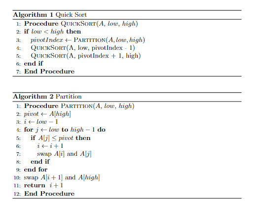 Quick Sort algorithm using the Algorithmic package