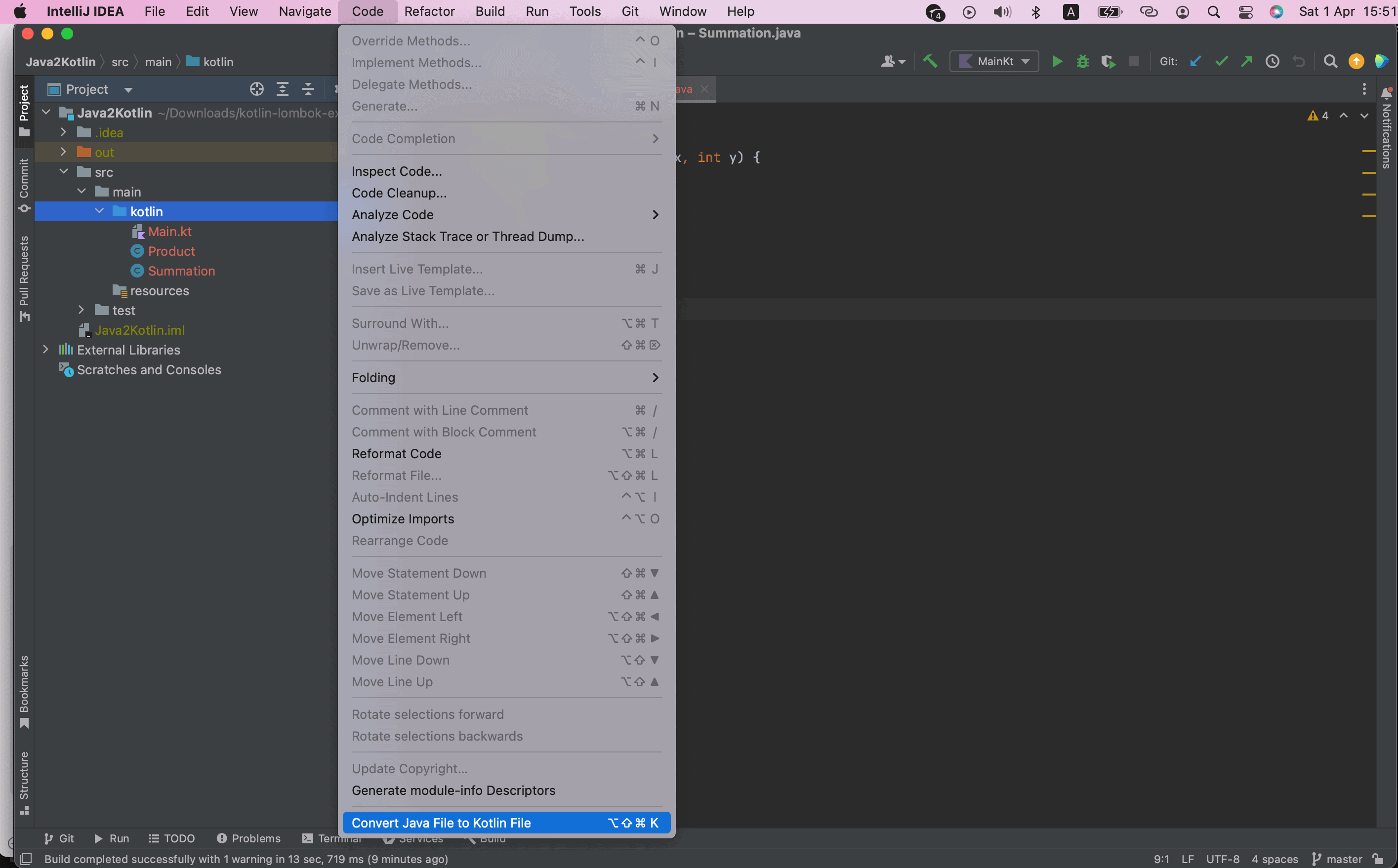 Options menu UI on IntelliJ or Android Studio IDE