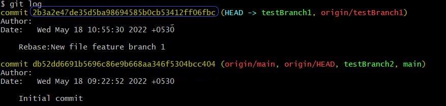 git RebaseFeature Branch1 Merge Commit Log