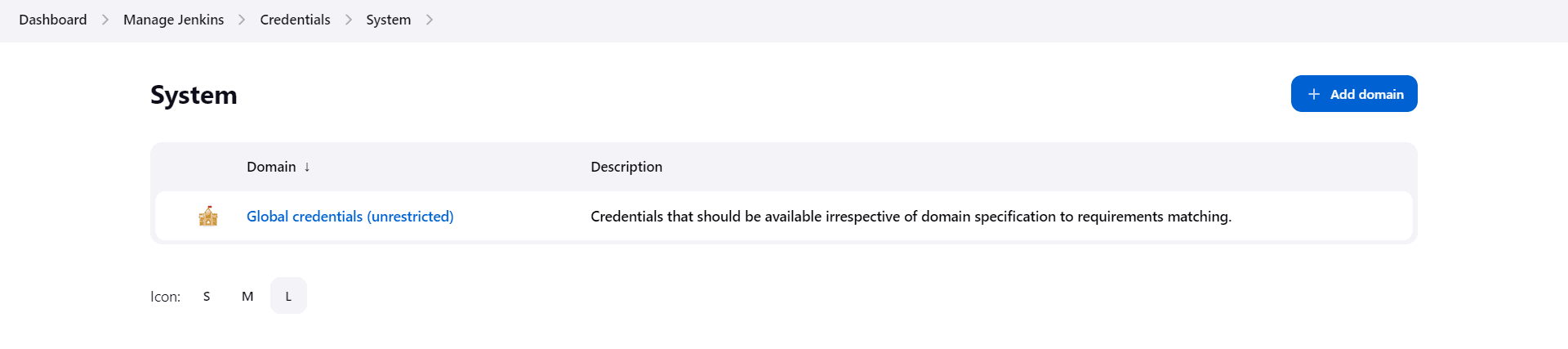 Global Credentials Unrestricted link under Jenkins System Credentials