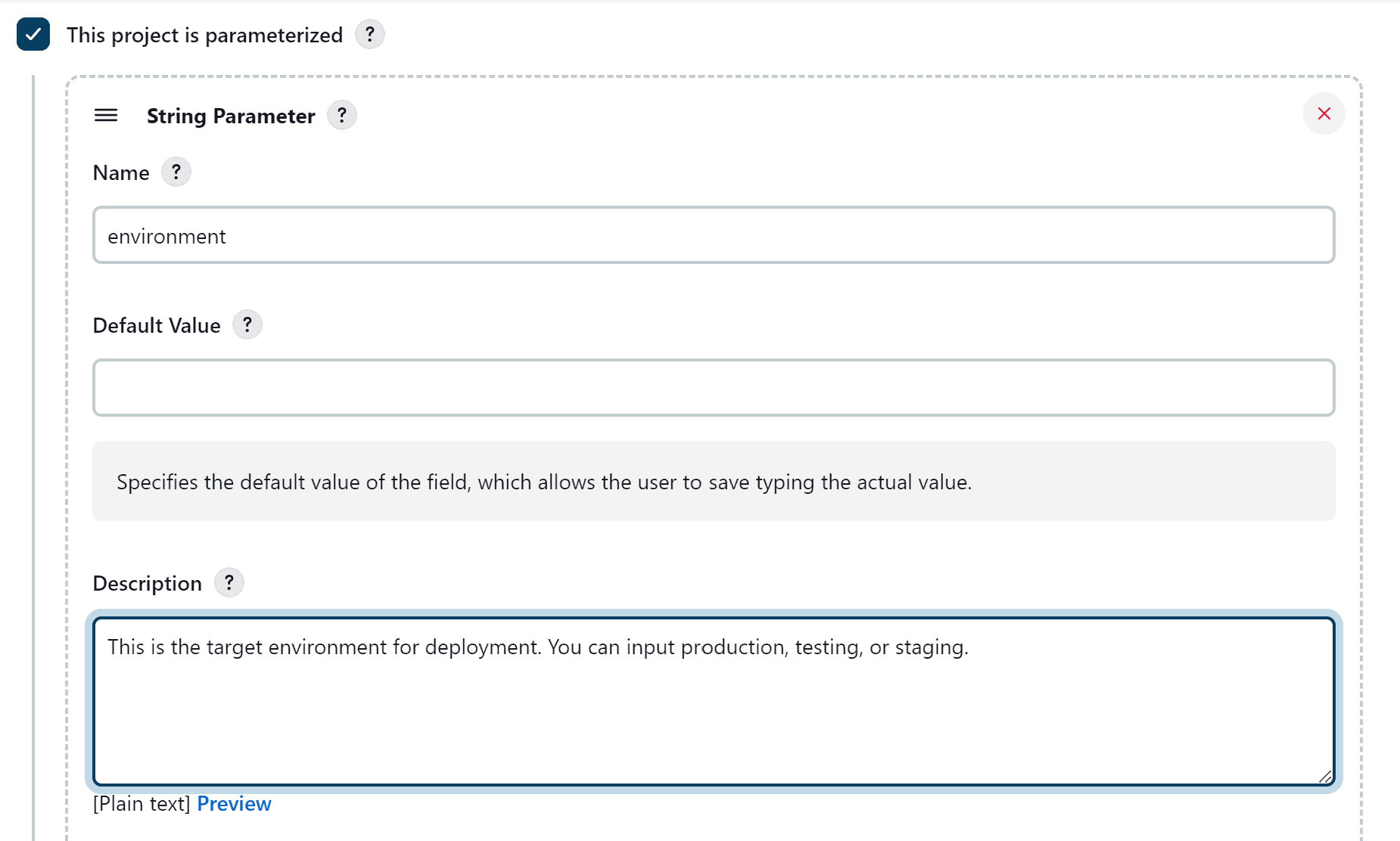 Marking a project as parameterized via GUI