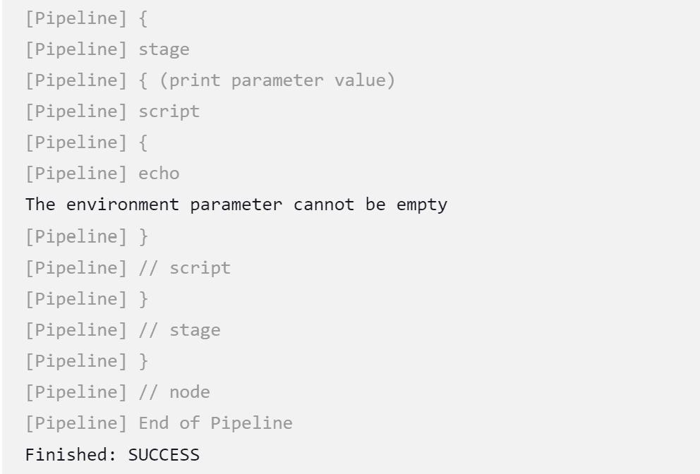 Console output showing empty parameter