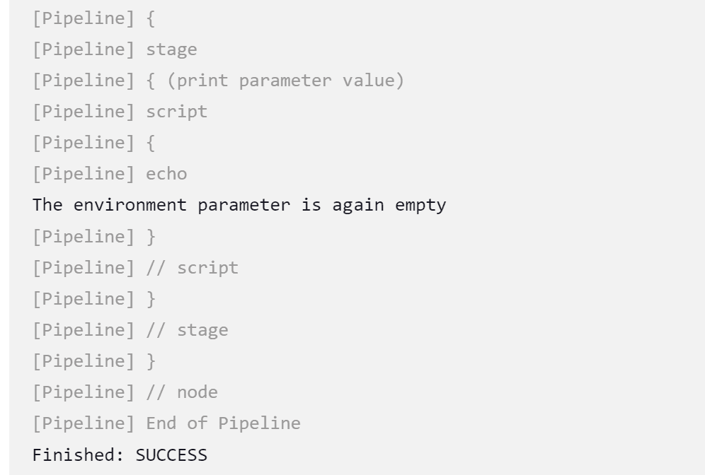 The console output shows an empty parameter again